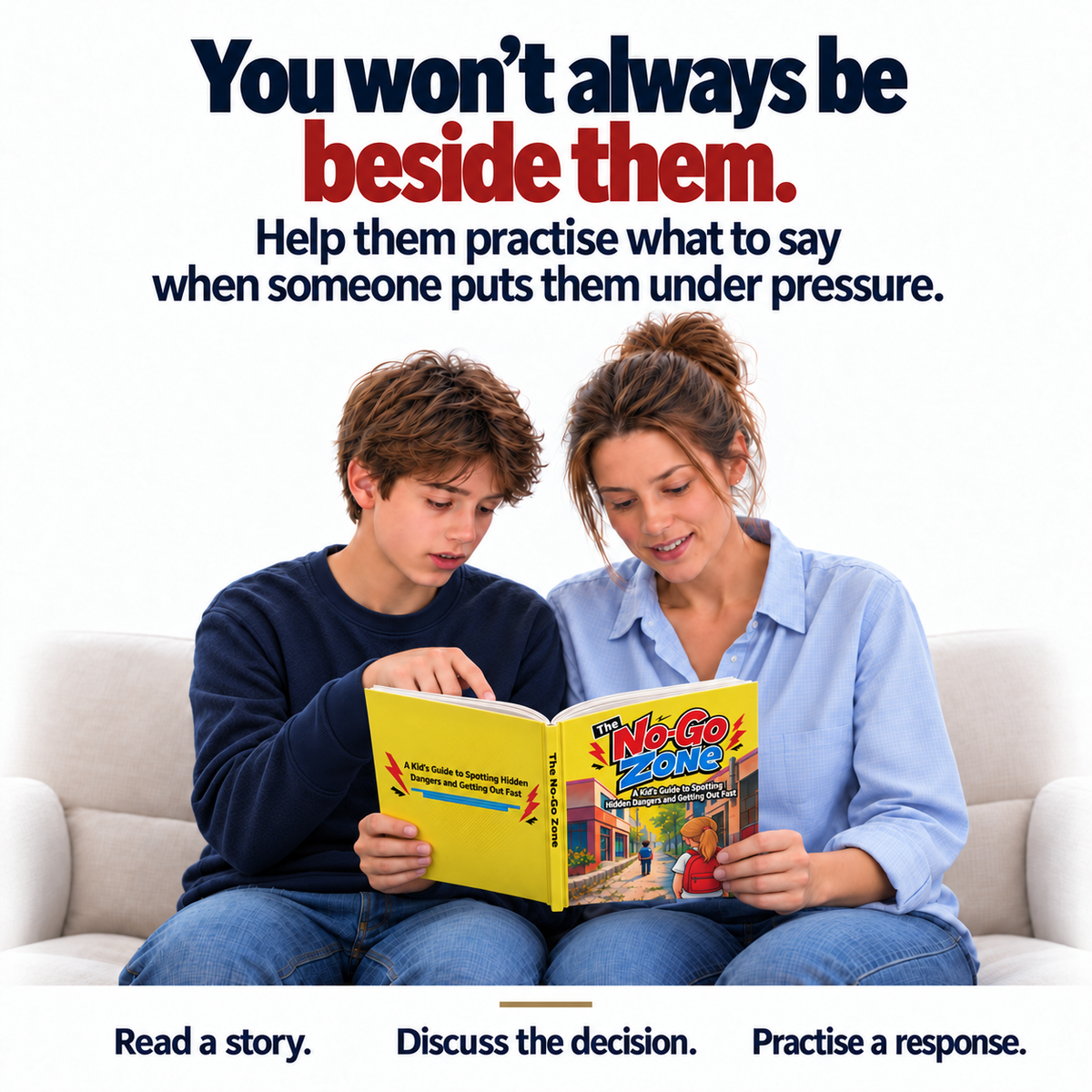 Parent and teen reading The No-Go Zone together